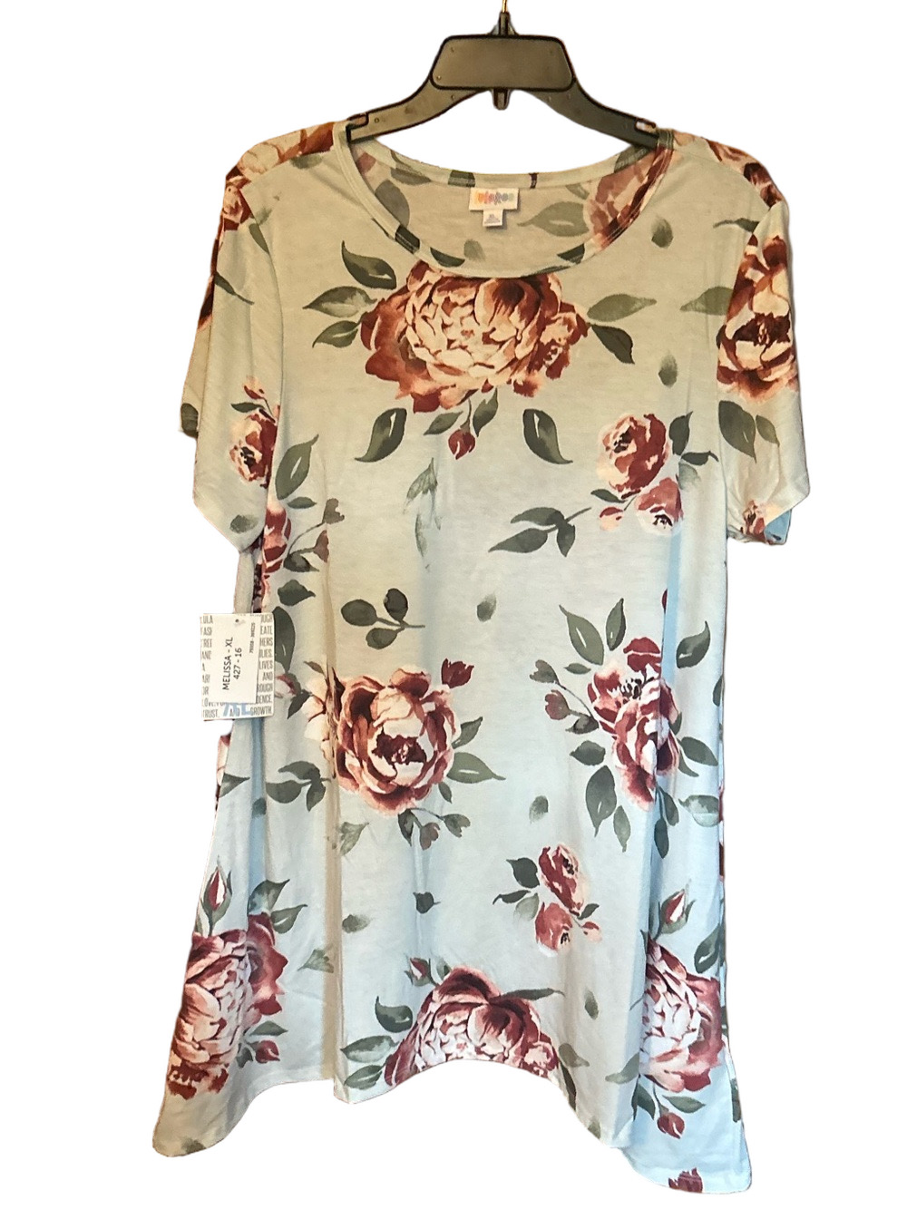 LuLaRoe Floral Short-Sleeve Scoop Neck Top Rose Print Melissa - XL